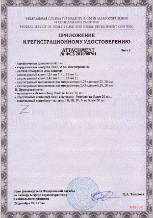 Регистрационное удостоверение. Приложение.