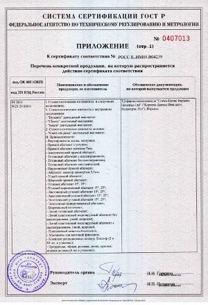 Сертификат соответствия. Приложение.